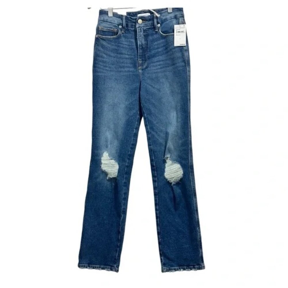 Good American Women's Curve Straight Leg Distressed Jeans Size 25